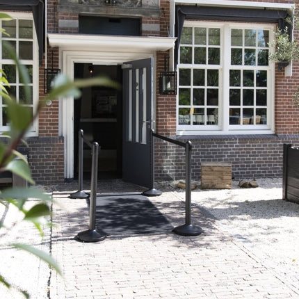 Securit® Retractable Barrier Set with Black Nylon Strap | Queue & Entrance Control - hospitality