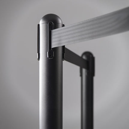 Securit® Retractable Barrier Set with Black Nylon Strap | Queue & Entrance Control - hospitality