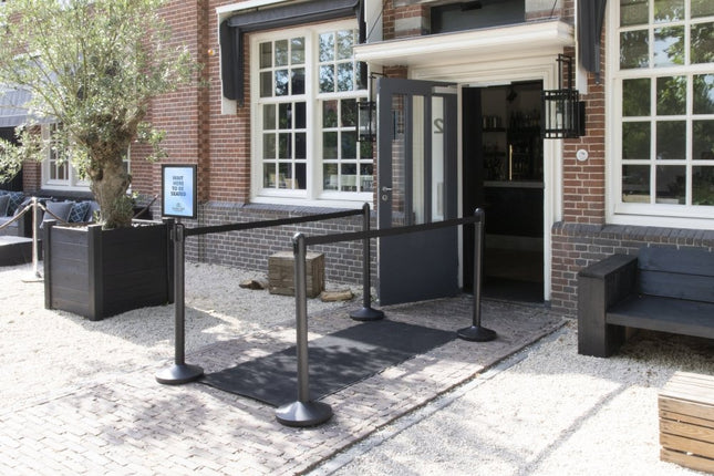 Securit® Retractable Barrier Set with Black Nylon Strap | Queue & Entrance Control - hospitality