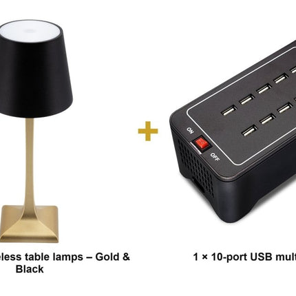Securit® Roma Table Lamps Gold & Black (Pack of 6) + 10-Port Multicharger Lighting Set | Hospitality Trade Pack - hospitality
