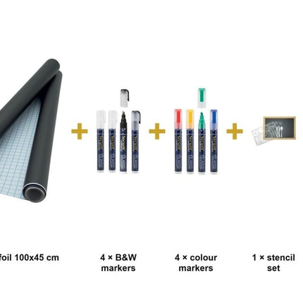 Securit® Self-Adhesive Foil + Waterproof Markers + Stencils + Cleaner Chalk Wall Kit | Hospitality Trade Pack - hospitality
