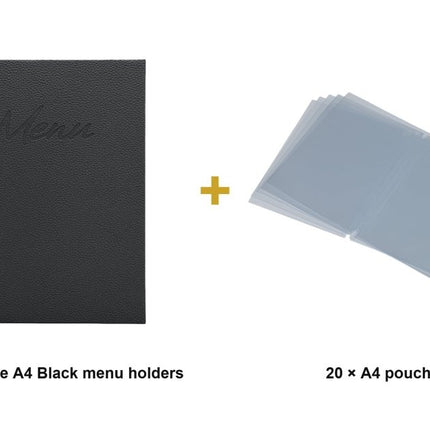 Securit® Signature A4 Black Menu Set – 10 Menu Holders + 20 Extra Pouches | Hospitality Trade Pack - hospitality