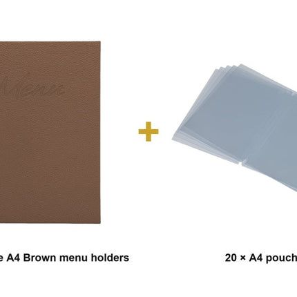 Securit® Signature A4 Brown Menu Set – 10 Menu Holders + 20 Extra Pouches | Hospitality Trade Pack - hospitality