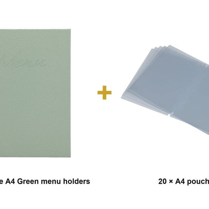 Securit® Signature A4 Green Menu Set – 10 Menu Holders + 20 Extra Pouches | Hospitality Trade Pack - hospitality