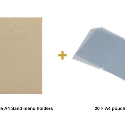 Securit® Signature A4 Sand Menu Set – 10 Menu Holders + 20 Extra Pouches | Hospitality Trade Pack - hospitality