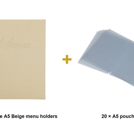 Securit® Signature A5 Beige Menu Set – 10 Menu Holders + 20 Extra Pouches | Hospitality Trade Pack - hospitality