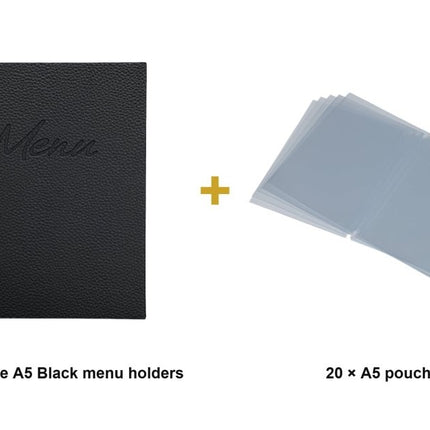 Securit® Signature A5 Black Menu Set – 10 Menu Holders + 20 Extra Pouches | Hospitality Trade Pack - hospitality