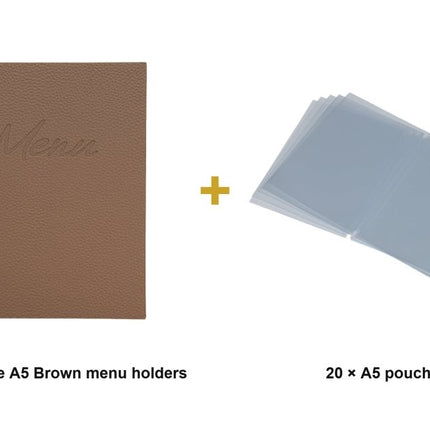 Securit® Signature A5 Brown Menu Set – 10 Menu Holders + 20 Extra Pouches | Hospitality Trade Pack - hospitality