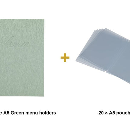 Securit® Signature A5 Green Menu Set – 10 Menu Holders + 20 Extra Pouches | Hospitality Trade Pack - hospitality