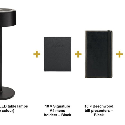 Securit® Signature Black Ready Table Set for 10 Tables – Lamps + Menu Holders + Bill Presenters + Table Numbers | Hospitality Trade Pack - hospitality