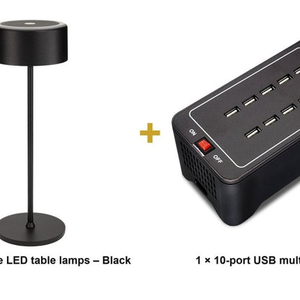 Securit® Signature Table Lamps Black (Pack of 10) + 10-Port Multicharger Lighting Set | Hospitality Trade Pack - hospitality