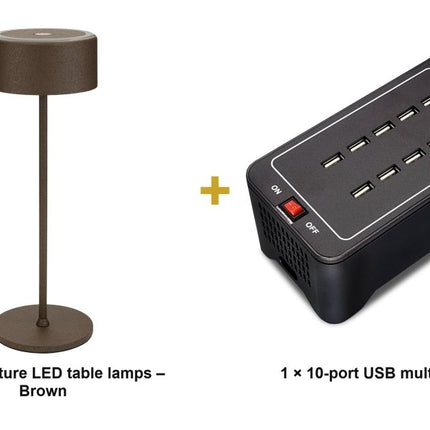 Securit® Signature Table Lamps Brown (Pack of 10) + 10-Port Multicharger Lighting Set | Hospitality Trade Pack - hospitality