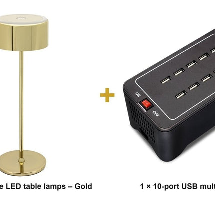 Securit® Signature Table Lamps Gold (Pack of 10) + 10-Port Multicharger Lighting Set | Hospitality Trade Pack - hospitality