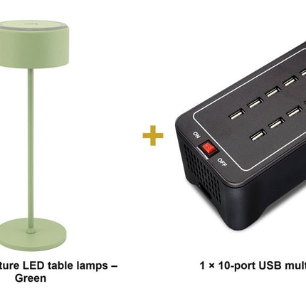 Securit® Signature Table Lamps Green (Pack of 10) + 10-Port Multicharger Lighting Set | Hospitality Trade Pack - hospitality