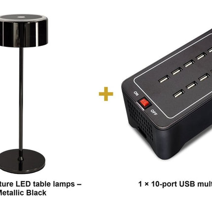 Securit® Signature Table Lamps Metallic Black (Pack of 10) + 10-Port Multicharger Lighting Set | Hospitality Trade Pack - hospitality