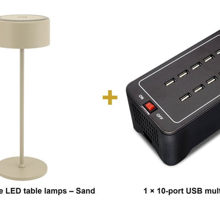 Securit® Signature Table Lamps Sand (Pack of 10) + 10-Port Multicharger Lighting Set | Hospitality Trade Pack - hospitality