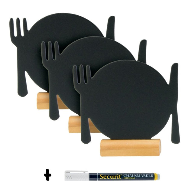 Securit Silhouette Wood Mini Table Chalkboards Black 10x10x2cm Pack of 6 - hospitality