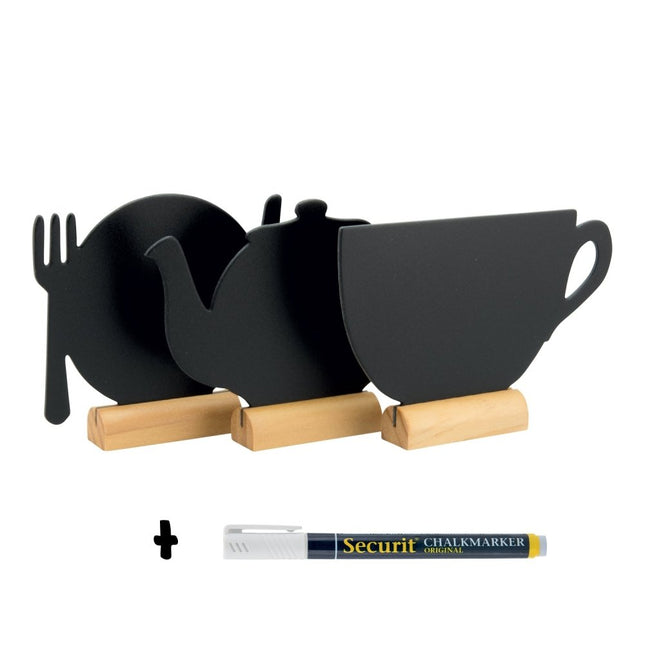 Securit Silhouette Wood Mini Table Chalkboards Pack of 6 Black 10x13,5x2 cm - hospitality