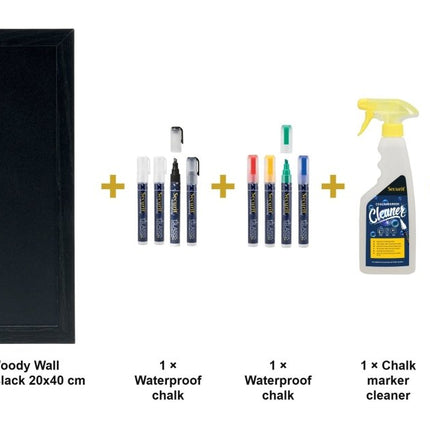 Securit® Small Woody Wall Chalkboard in Black 20x40 cm (Pack of 6) Chalkboard Set – Boards + Waterproof Markers + Cleaner | Hospitality Trade Pack - hospitality