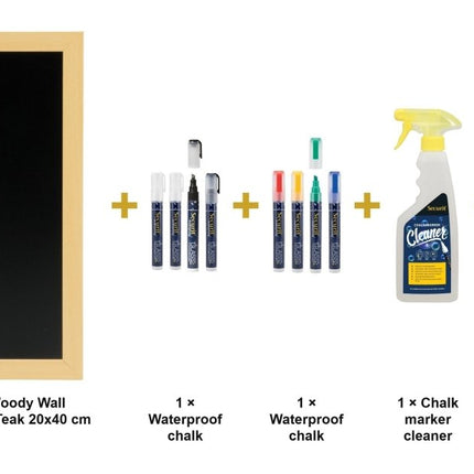 Securit® Small Woody Wall Chalkboard in Teak 20x40 cm (Pack of 6) Chalkboard Set – Boards + Waterproof Markers + Cleaner | Hospitality Trade Pack - hospitality