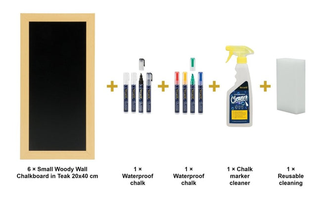Securit® Small Woody Wall Chalkboard in Teak 20x40 cm (Pack of 6) Chalkboard Set – Boards + Waterproof Markers + Cleaner | Hospitality Trade Pack - hospitality