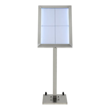 Securit® Stainless Steel 4A4 RGB LED Information Display Set – Display + Pole & Base + Battery | Hospitality Trade Pack - hospitality