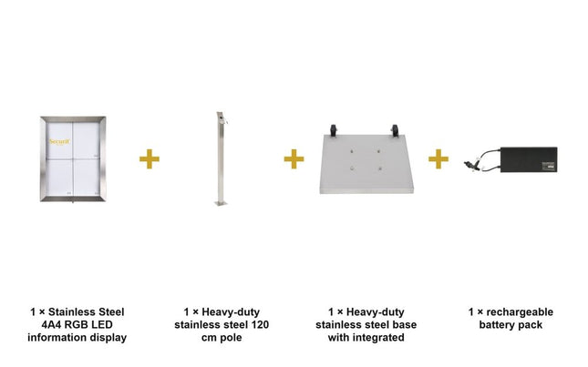 Securit® Stainless Steel 4A4 RGB LED Information Display Set – Display + Pole & Base + Battery | Hospitality Trade Pack - hospitality