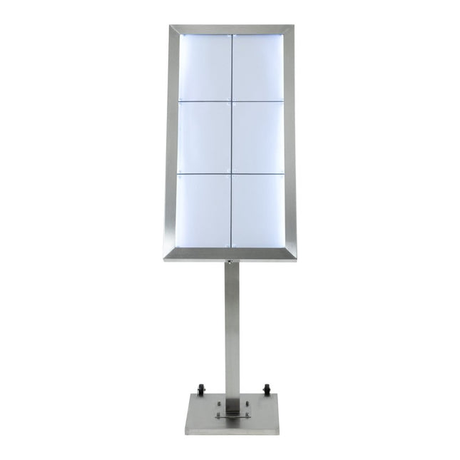 Securit® Stainless Steel 6A4 RGB LED Information Display Set – Display + Pole & Base + Battery | Hospitality Trade Pack - hospitality