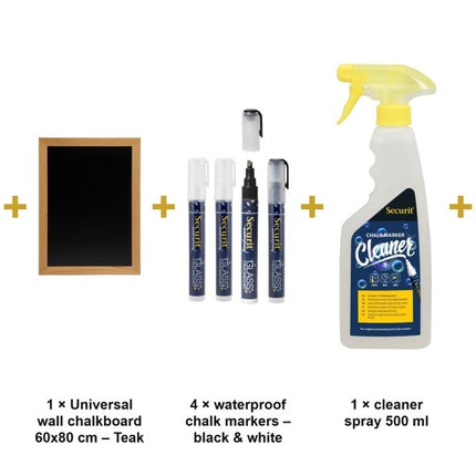 Securit® Teak Easel 165 cm + Teak Chalkboard 60x80 cm + Waterproof Markers Easel Chalkboard Set | Hospitality Trade Pack - hospitality