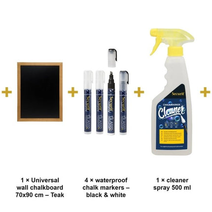 Securit® Teak Easel 165 cm + Teak Chalkboard 70x90 cm + Waterproof Markers Easel Chalkboard Set | Hospitality Trade Pack - hospitality