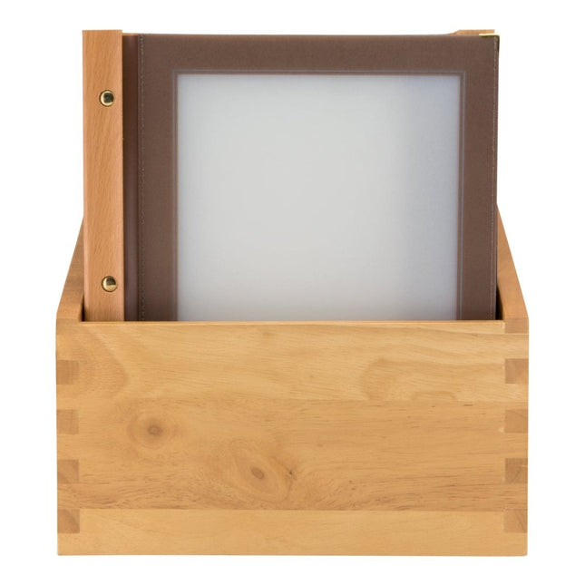 Securit Teak Wood Menu Holders Brown 33.7 x 30.1 x 24.6 cm Holds 4x A4 - hospitality