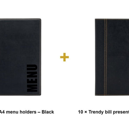 Securit® Trendy A4 Black Front-of-House Set – 10 Menu Holders + 10 Bill Presenters | Hospitality Trade Pack - hospitality
