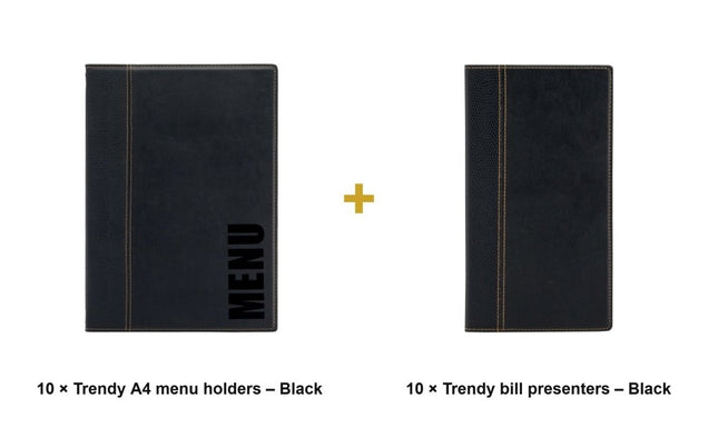 Securit® Trendy A4 Black Front-of-House Set – 10 Menu Holders + 10 Bill Presenters | Hospitality Trade Pack - hospitality