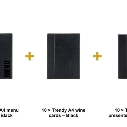 Securit® Trendy A4 Black Menu Suite – 10 Menu Holders + 10 Wine Cards + 10 Bill Presenter Boxes | Hospitality Trade Pack - hospitality
