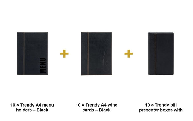 Securit® Trendy A4 Black Menu Suite – 10 Menu Holders + 10 Wine Cards + 10 Bill Presenter Boxes | Hospitality Trade Pack - hospitality