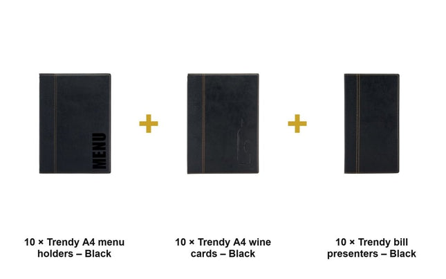 Securit® Trendy A4 Black Menu Suite – 10 Menu Holders + 10 Wine Cards + 10 Bill Presenters | Hospitality Trade Pack - hospitality