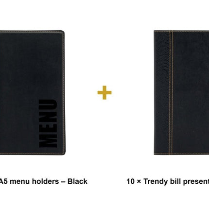 Securit® Trendy A5 Black Front-of-House Set – 10 Menu Holders + 10 Bill Presenters | Hospitality Trade Pack - hospitality