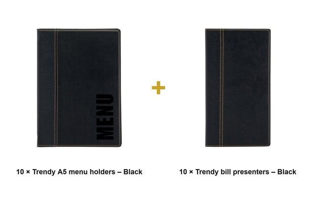Securit® Trendy A5 Black Front-of-House Set – 10 Menu Holders + 10 Bill Presenters | Hospitality Trade Pack - hospitality