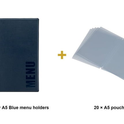 Securit® Trendy A5 Blue Menu Set – 10 Menu Holders + 20 Extra Pouches | Hospitality Trade Pack - hospitality