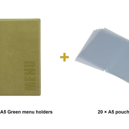 Securit® Trendy A5 Green Menu Set – 10 Menu Holders + 20 Extra Pouches | Hospitality Trade Pack - hospitality