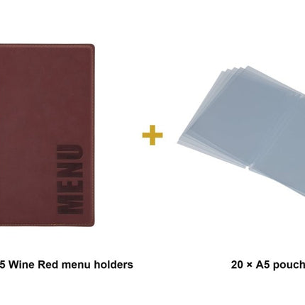 Securit® Trendy A5 Wine Red Menu Set – 10 Menu Holders + 20 Extra Pouches | Hospitality Trade Pack - hospitality