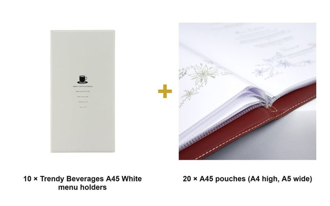 Securit® Trendy Beverages A45 White Menu Set – 10 Menu Holders + 20 Extra Pouches | Hospitality Trade Pack - hospitality