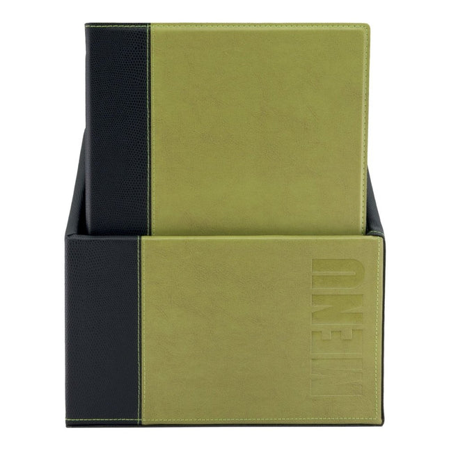 Securit Trendy Green Leather Style Menu Holders Box Pack Of 2 For A4 - hospitality