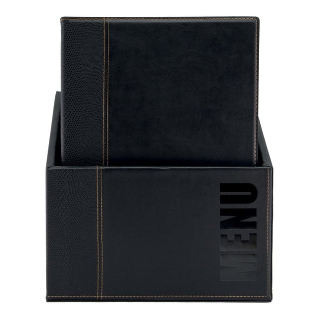 Securit Trendy Leather Style A4 Menu Holders Boxed Set Black 35x28x20 cm - hospitality
