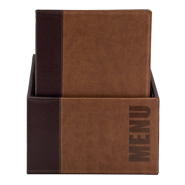 Securit Trendy Leather Style Menu Holders Brown Pack Of 2 - hospitality