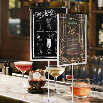 Securit® U-Shaped A4 Metal Poster Frame and Chalkboard – Stainless Steel 21x54x8,5cm – Pack of 10 | Poster & Menu Displays - hospitality