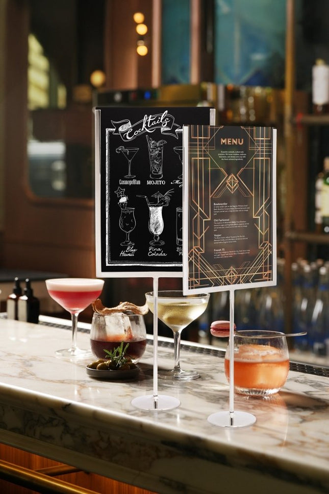 Securit® U-Shaped A4 Metal Poster Frame and Chalkboard – Stainless Steel 21x54x8,5cm – Pack of 10 | Poster & Menu Displays - hospitality