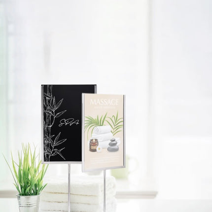 Securit® U-Shaped A4 Metal Poster Frame and Chalkboard – Stainless Steel 21x54x8,5cm – Pack of 10 | Poster & Menu Displays - hospitality