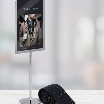 Securit® U-Shaped A5 Metal Poster Frame and Chalkboard – Stainless Steel 15x41x8,5cm – Pack of 10 | Poster & Menu Displays - hospitality