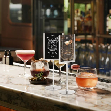 Securit® U-Shaped A6 Metal Poster Frame and Chalkboard – Stainless Steel 11x31x8,5cm – Pack of 10 | Poster & Menu Displays - hospitality